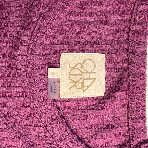 CHASER - Long sleeve Plum Waffle weave Button Cuff Shirt Small Burgundy Thermal - Picture 13 of 13